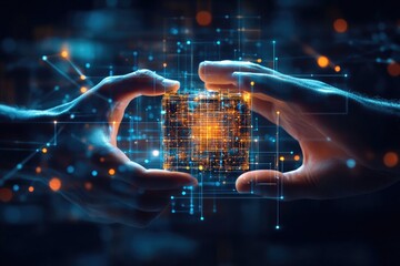 Poster - Digital cube transfer, network background, data exchange