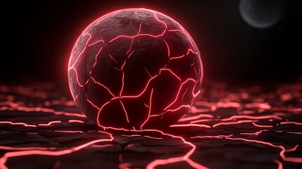 Poster - Glowing Cracked Orb On A Red Surface