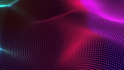 Poster - Abstract background of technological wave made of particles. Technology futuristic digital wave multicolor dot animation