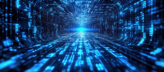 Poster - digital tunnel data stream, glowing blue, futuristic background, tech concept