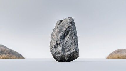Poster - Gray Stone on White Surface A Minimalist Landscape