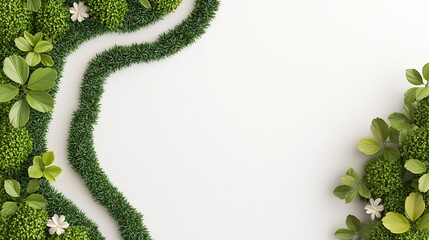 Poster - Green Foliage Paths on White Background