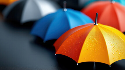 Poster - Colorful umbrellas with water droplets create vibrant and detailed macro shot, showcasing symmetry and texture
