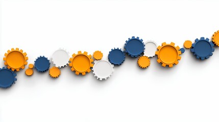 Poster - Interconnected Orange Blue White Gears Abstract Design