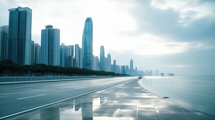 Fototapete - Serene Urban Waterfront Skyline