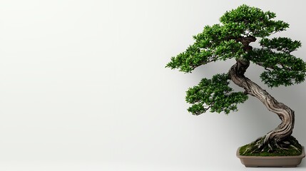 Poster - Low Poly Bonsai Tree 3D Render Green Foliage, Brown Pot, White Background
