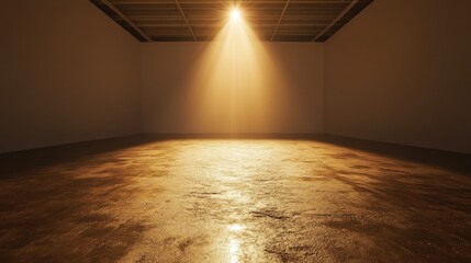 Poster - Bright spotlight illuminates empty room with textured floor.