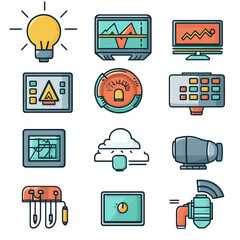 Poster - Control Panel with Lightbulb, Graphs, Gauges, Cloud Computing, Tech Icons