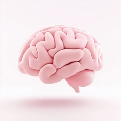 Poster - Pastel Pink 3D Rendered Human Brain Model on White Background