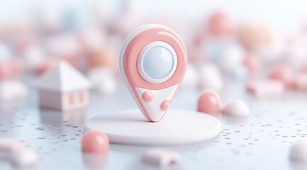 Poster - Pastel Pink Location Pin  3D Minimalist Map Icon