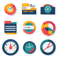 Poster - Business Icons Set: Data Chart, Document, Clock, Approved, and Camera
