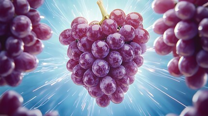 Poster - Red Grape Cluster in Pixel Art Style, Vibrant Blue Background