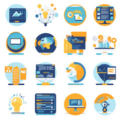 Poster - Data Analysis and Global Insights Icons, Analytics, Technology, Lightbulb