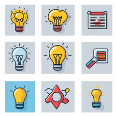 Poster - Creative Business Idea Generation Lightbulb Set in Conceptual Illustration