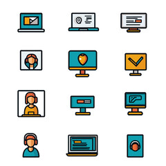 Poster - Colorful Laptop and Desktop Computer Icons Representing Technology Services