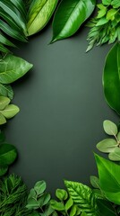 Wall Mural - Lush Green Leaves Frame Dark Background