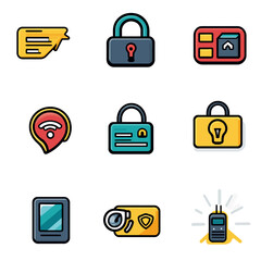 Poster - Security and Communication Icons: Secure lock, Wifi signal, Walkie talkie