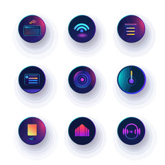 Poster - Neon Glowing Technology Icons Set on White Background