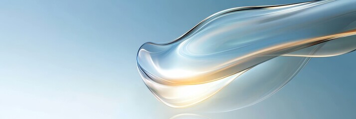 Poster - Abstract Liquid Flow Design - Elegant, flowing abstract of translucent liquid with light blue and gold tones. Perfect for modern, minimalist designs