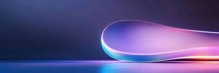 Poster - Abstract Purple and Blue Glowing Form - A smooth, curved shape glows with vibrant purple and blue hues against a dark background. Ideal for technology, design, or futuristic themes