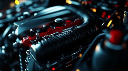 Poster - an artistic close-up of a powerful engine - high-performance, speed, power, precision engineering, a