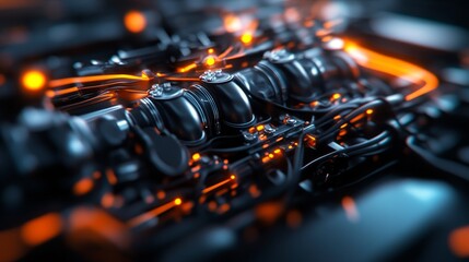 Poster - An Artistic Engine: Precision and Power - Symbolizing speed, innovation, technology, performance, and precision in a detailed engine close-up