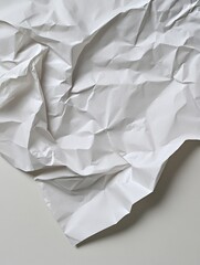 Poster - Crumpled White Paper Texture - Close-up shot of a crumpled piece of white paper, showcasing its texture and folds. Ideal for backgrounds or design elements