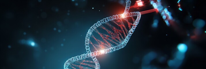 Poster - Genomic Sequence Visualization: Data and Transparency - DNA strand, genetic code, scientific research, biotechnology, medical innovation. Represents breakthroughs in genomic understanding