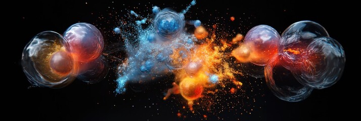 Fototapete - Visualization of gas molecules in motion revealing vibrant atomic structures and interactions. Generative AI