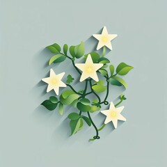 Wall Mural - star jasmine vine icon on plain white background