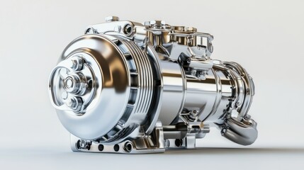 Aufkleber - Chrome-plated industrial engine, isolated on white background.