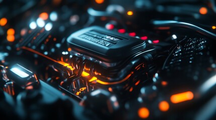 Poster - powerful engine close up - detailed close-up of a powerful engine, glowing with internal light. high
