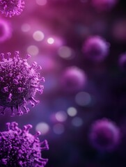 Poster - Purple Coronavirus Particles Abstract - Microscopic view of purple coronavirus particles. Symbolizing science, health, research, technology, and disease