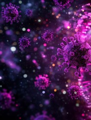 Poster - purple coronavirus particles abstract 3d - microscopic view of purple coronavirus particles, symboli