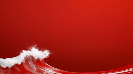 Poster - Red Wave Abstract Design - Dynamic energy, flowing movement, vibrant color, powerful force, serene beauty. A visually striking abstract of a white wave cresting on a red background
