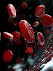 Poster - Microscopic Blood Cell Voyage - A 3D  showcasing red blood cells, symbolizing life, health, circulation, the body's intricate system, and microscopic beauty