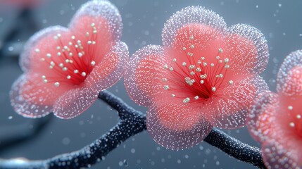 Wall Mural - Close up of pink cherry blossoms on a branch with bokeh background for wallpaper