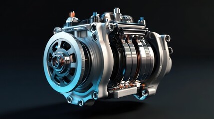 Aufkleber - Close-up of a disassembled automotive air conditioning compressor, showcasing its internal components and intricate mechanism.