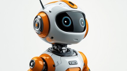 Aufkleber - close-up of a friendly, orange and white robot with large eyes.