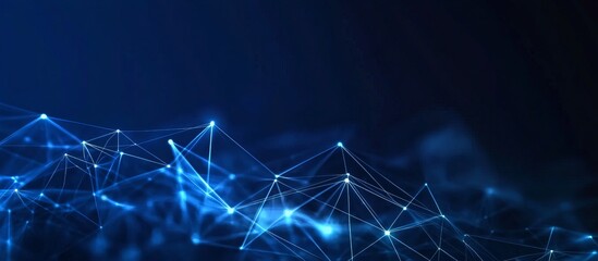 Abstract dark blue background with glowing lines and dots, a technology concept banner design. Big data connection or digital network.