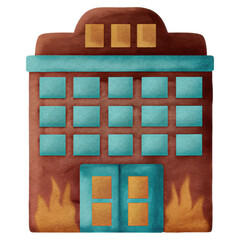 Poster - Watercolor Style Building Facade with Teal Windows and Burnt Sienna Walls on Transparent