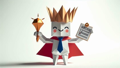 Wall Mural - Whimsical Origami King Character – Playful Paper Art Illustration.