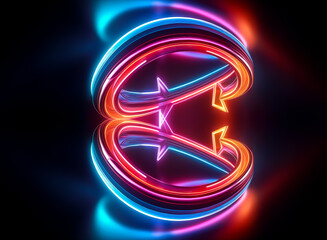 Wall Mural - vibrant neon rings in blue, red, and orange colors encircle a central star shape, creating a glowing