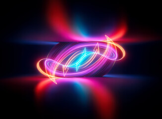 Wall Mural - abstract image featuring vibrant swirling neon lights in red, blue, pink, and orange hues, set again