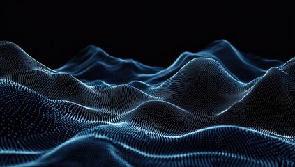 Fototapete - Blue digital landscape flowing, dark background, tech presentation