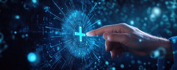 Poster - hand adding data to digital network