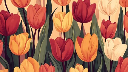 Wall Mural - Vibrant Tulip Garden: A Celebration of Spring