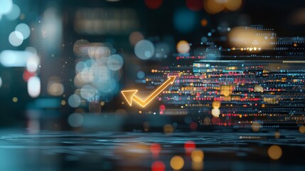 Poster - Dynamic growth indicators displaying market trends in a futuristic urban environment digital visualization abstract conceptual art
