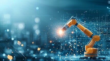 Poster - Revolutionary robotic arm performing precision tasks in a cutting-edge technology facility high-tech environment close-up view automation concept