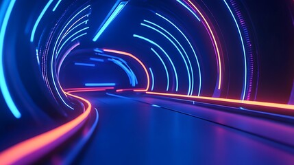 Poster - Neon lights tunnel, abstract background